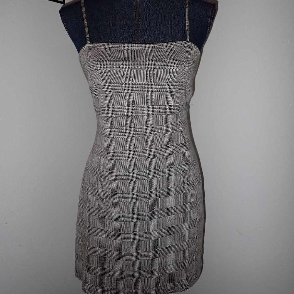 Gray Gingham Pattern Mini Dress